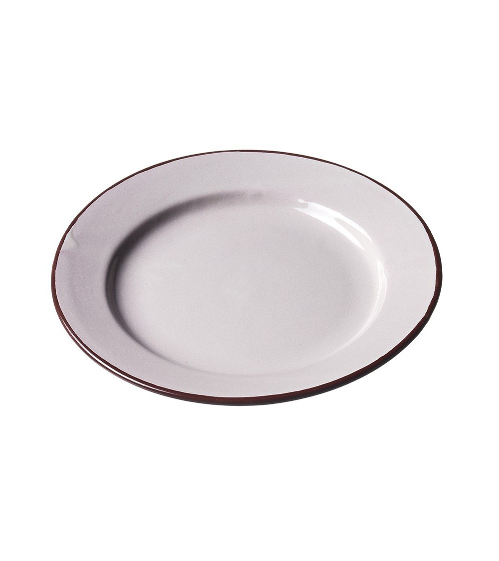 Assiette Ceramique Medium Ecru Bord Marron