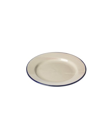 Assiette Ceramique Ecru Bord Bleu