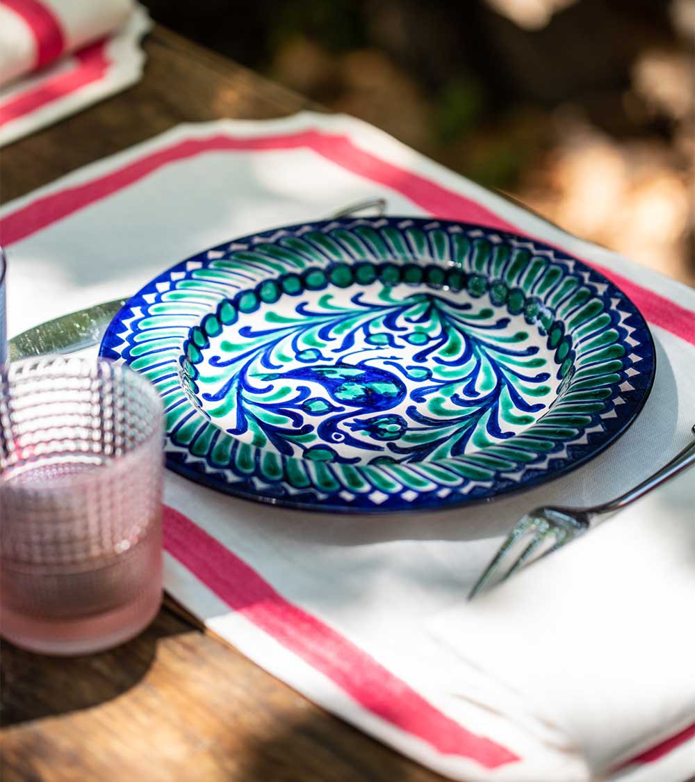 Assiette à diner Oiseaux Bleu et Vert